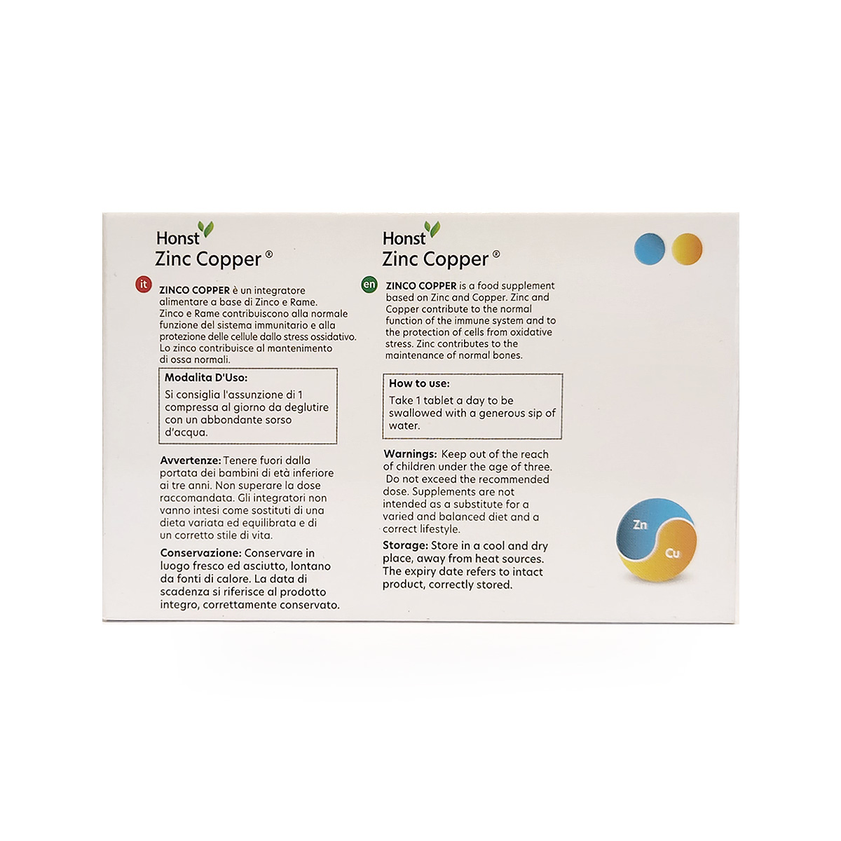 Honst Zinc Copper Support Immunity 60 Tab Compresse